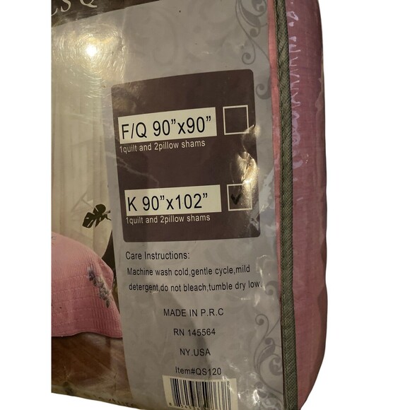 Priscilla 3 Piece King Quilt Set Cotton Soft 2 Pillow Shams 90" x 102" Pink/ Flo - Picture 2 of 4